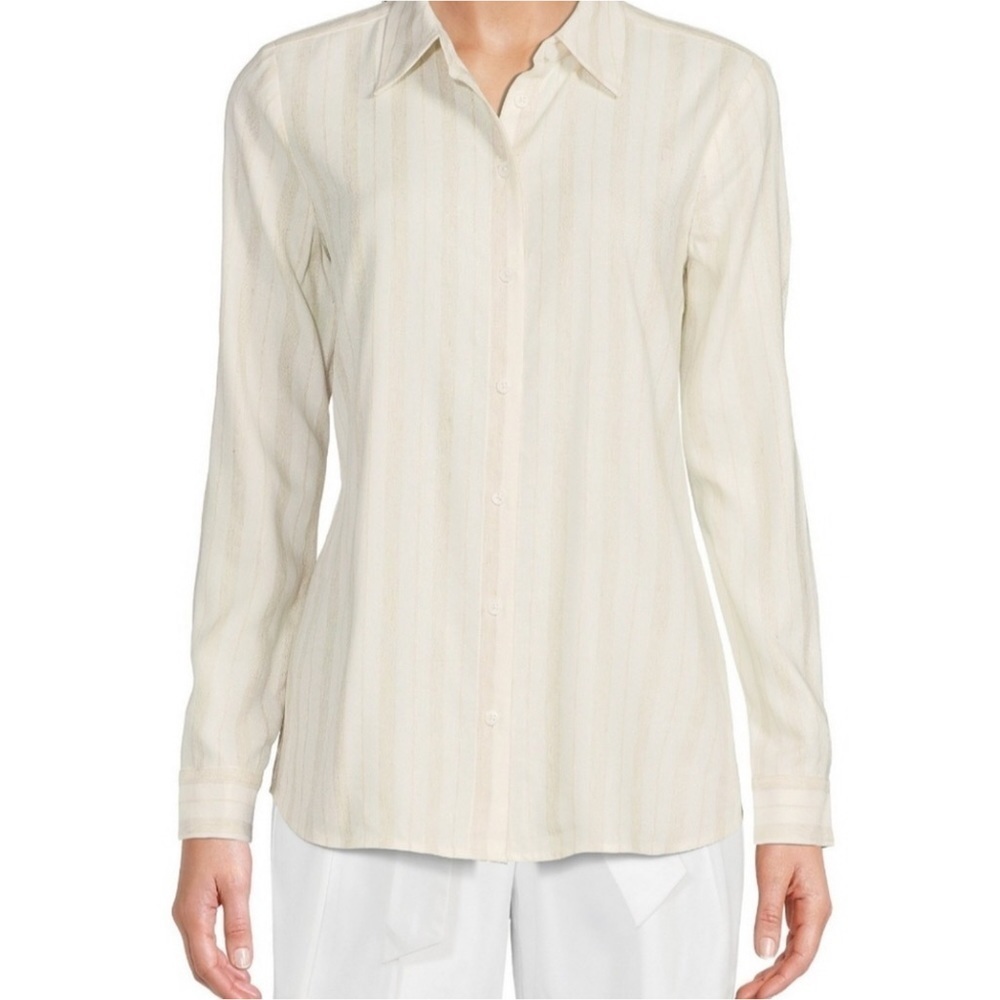 Alex Marie Pippa blouse Size Large Off white with light brown stripes - Picture 2 of 12
